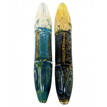 6" Mini Silver Fumed Frit Swirl Line Double Pinch Steamroller Hand Pipe - (Pack of 2) [STJ96]